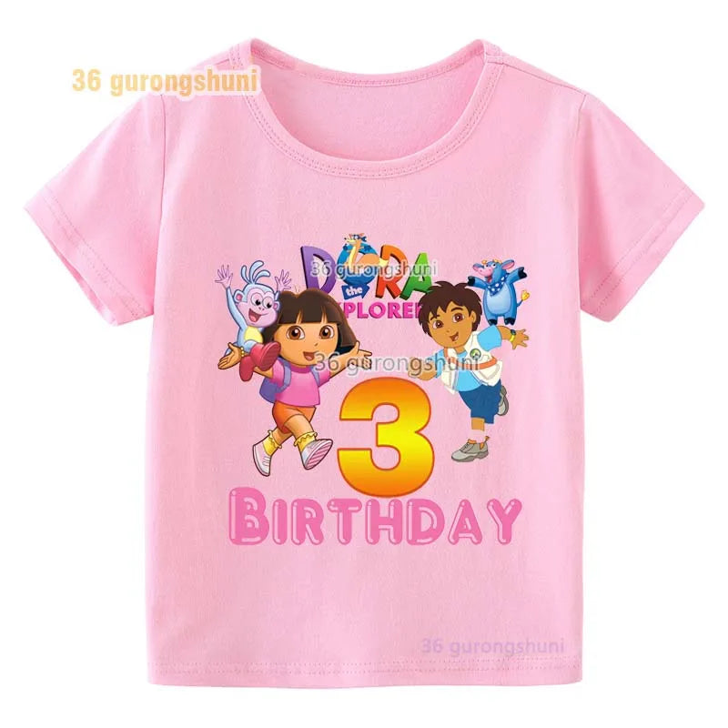 Girl clothing T Shirt Girls Short Sleeve Dora Summer Tops Kids Clothes children T Shirts 2 3 4 5 6 birthday party baby T-shirts