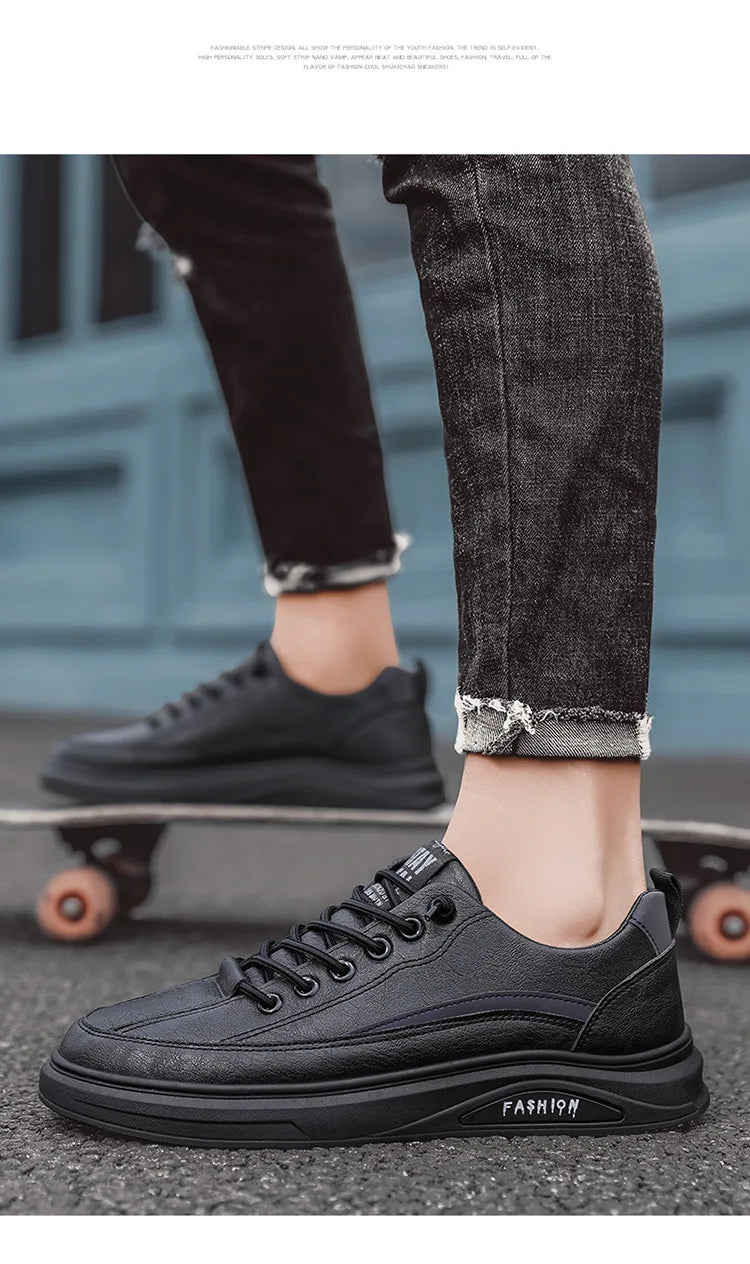Mens Shoes Man Spring and Autumn Sneakers Male New 2025 Leather Casual Shoes for Men Water Proof Anti-slip Black Sneaker Men's