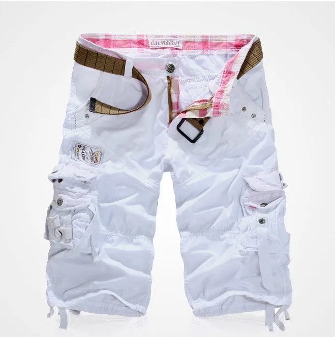 New Summer Casual Shorts Men's Solid Straight Cargo Shorts Outdoor Workout Joggers Pants Multi Pocket Knee Length Sweatpants Man