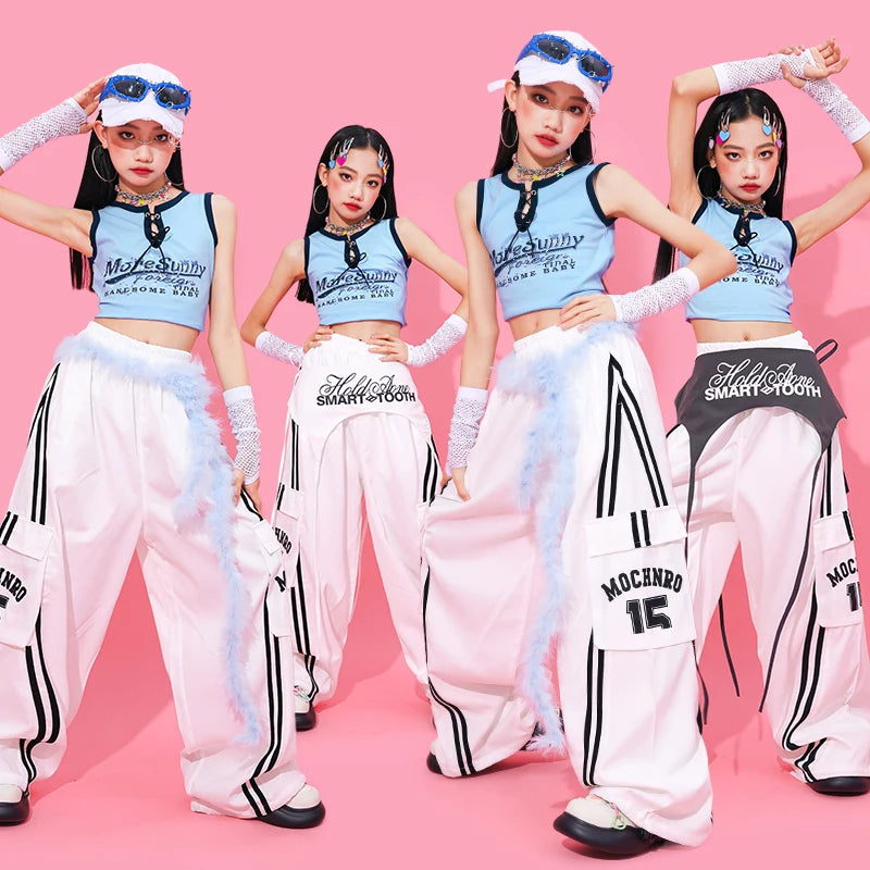 Girls Hip Hop Clothing Crop Top Cargo Pants Children K-pop Street Dance Costume Kids Girl Group Streetwear Jazz Clothes Sets