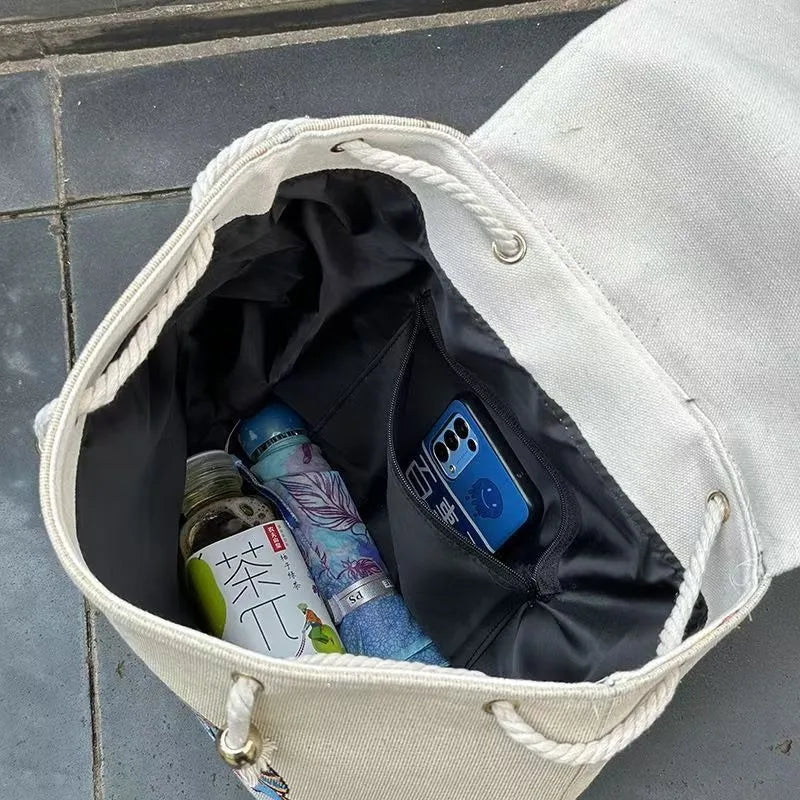 Backpacks Bags for Women Embroidery Ethnic Style Streetwear Fashion Casual Vintage Elegant Harajuku Travel Canvas Bag Sports