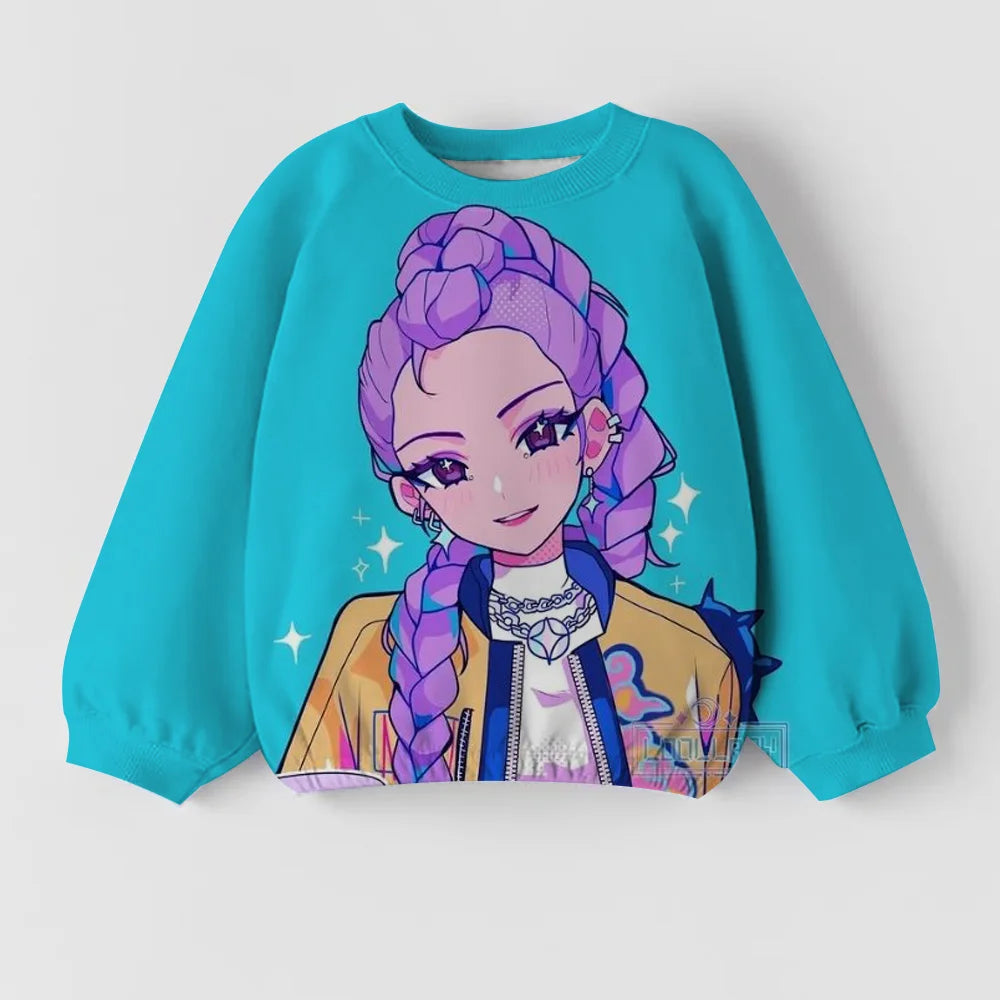 Girls' Fashion Clothing Round Neck Top Spring and Autumn Long Sleeve Children's Casual Kpop Witch Hunting Group New Cute Printed