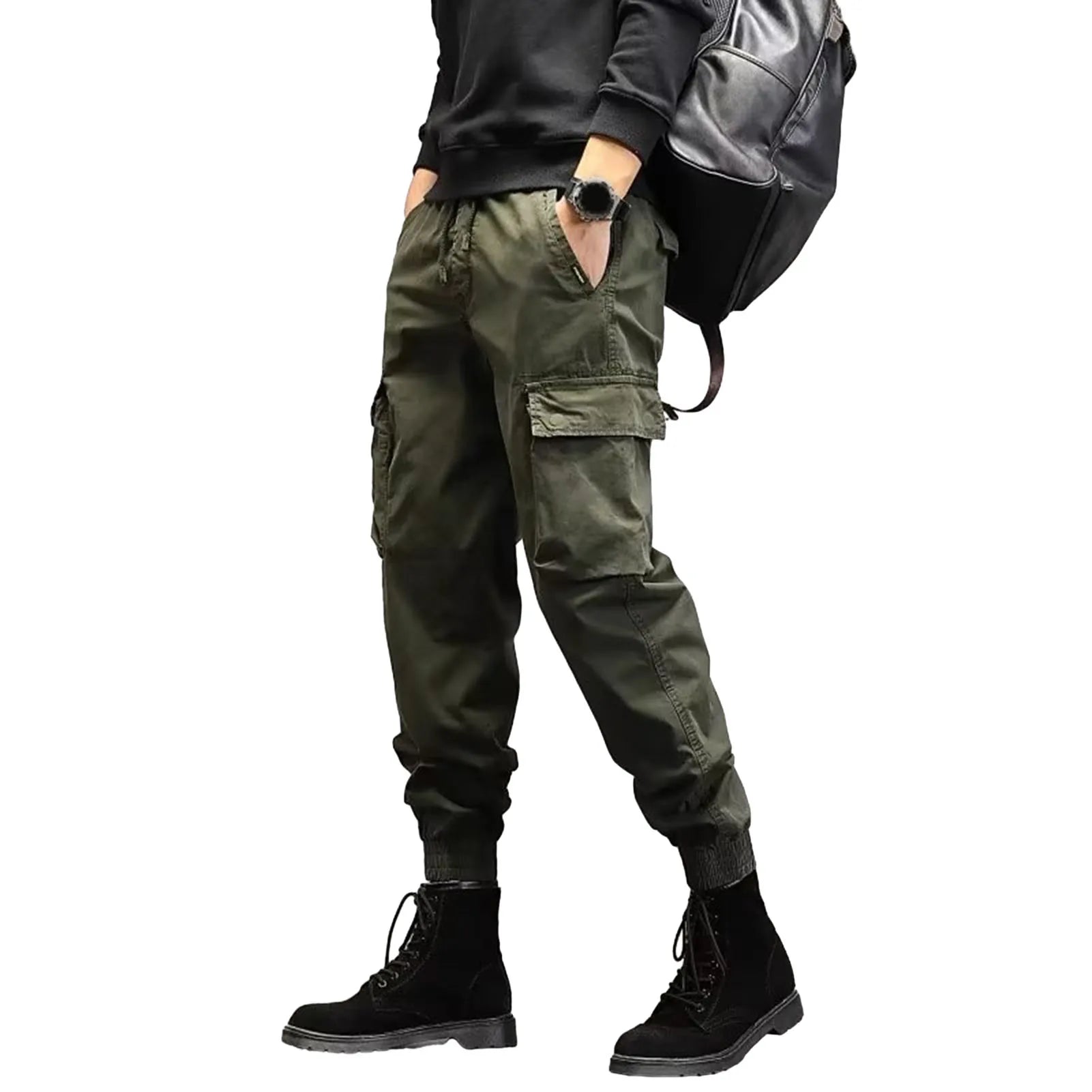 Cargo Pants for Mens Elastic Casual Trousers Zipper Multi-Pocket Joggers