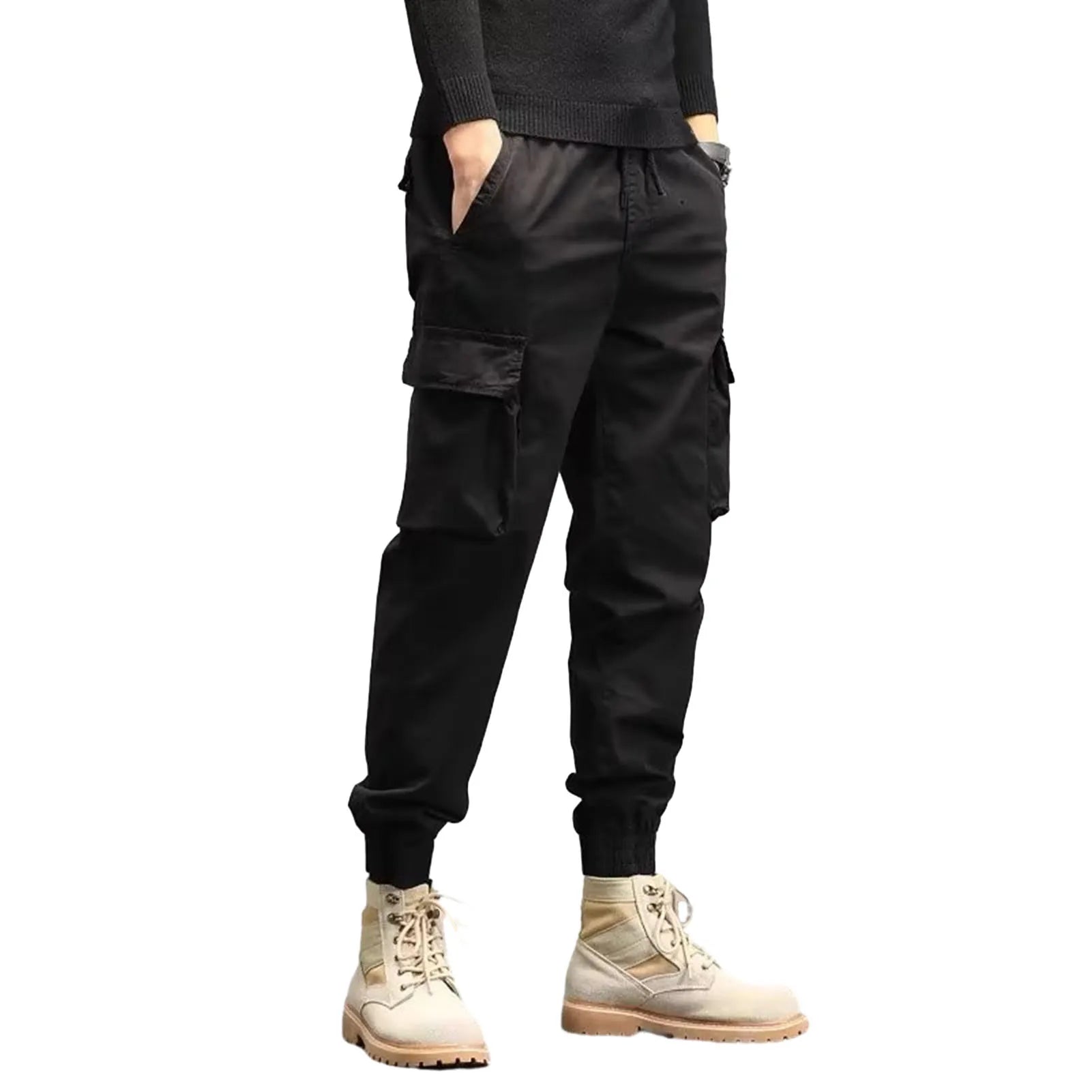 Cargo Pants for Mens Elastic Casual Trousers Zipper Multi-Pocket Joggers