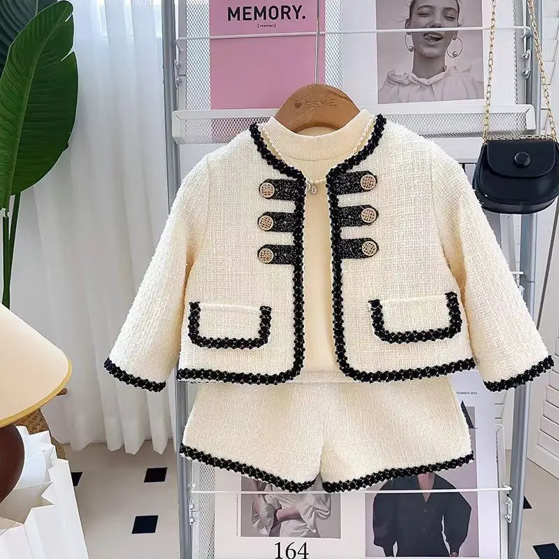 Girls' Clothing Set 2025 Spring and Autumn New Style Children's Fashion Coat Half Shorts Two Piece Set