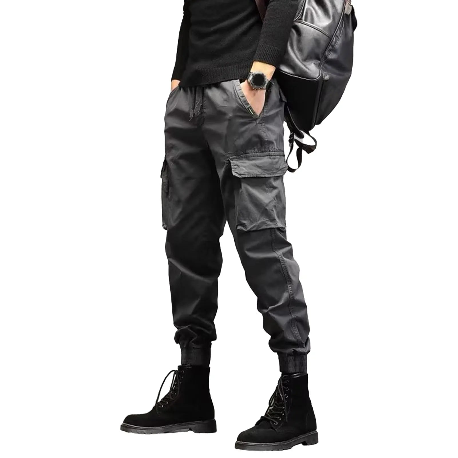 Cargo Pants for Mens Elastic Casual Trousers Zipper Multi-Pocket Joggers