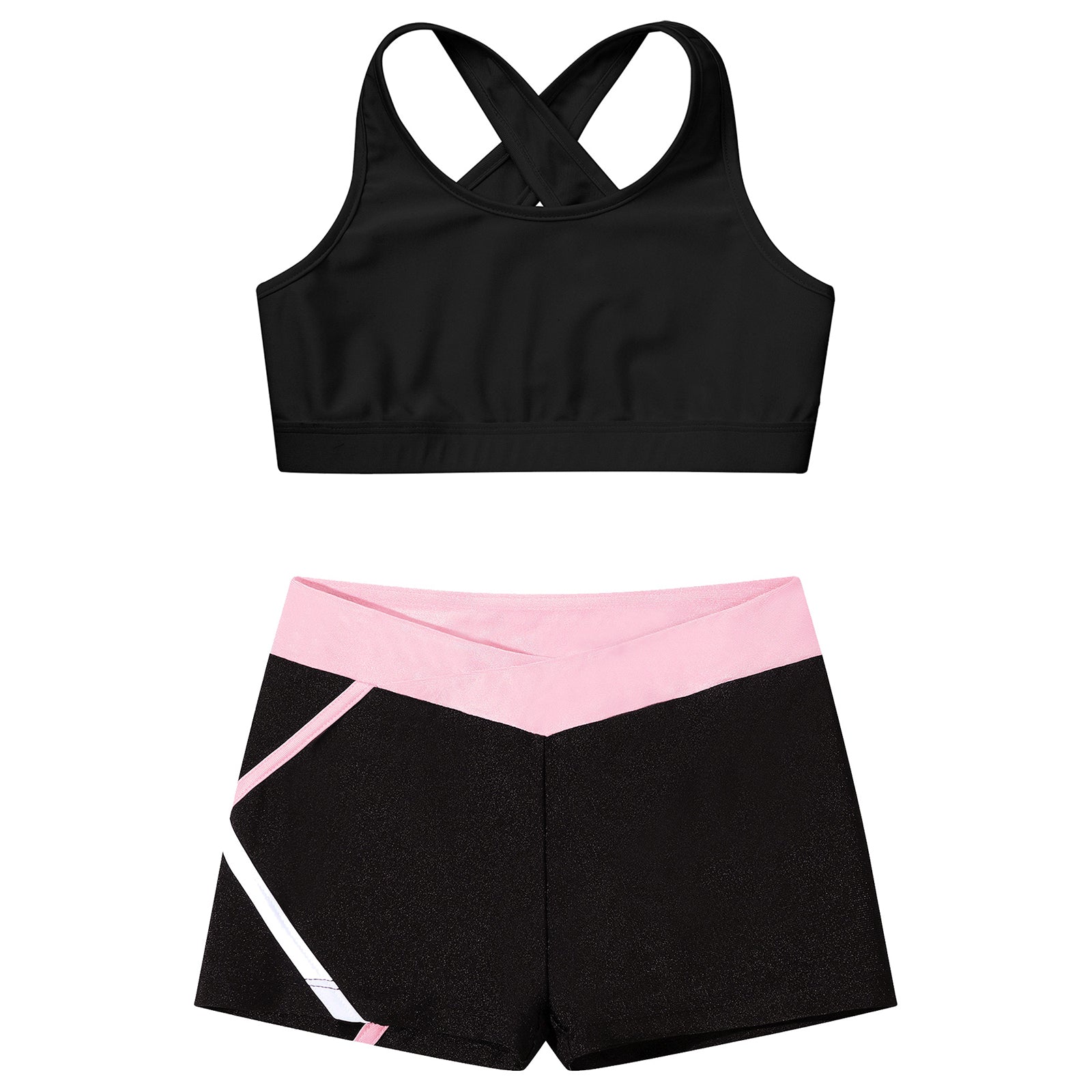 Kids Girls Dance Gymnastics Sports Outfits Sleeveless Crop Top with Shorts Tracksuit Set 2 PCS Yoga Workout Summer Girl Clothing