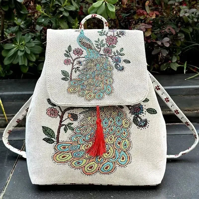 Backpacks Bags for Women Embroidery Ethnic Style Streetwear Fashion Casual Vintage Elegant Harajuku Travel Canvas Bag Sports