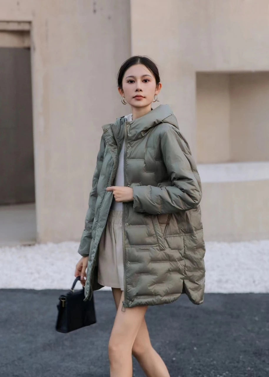 Women's Jackets Autumn and Winter Warm Down Jacket Pressed Rubber Hooded Coat 2024 New Light Slim Street Women's Parka Coat