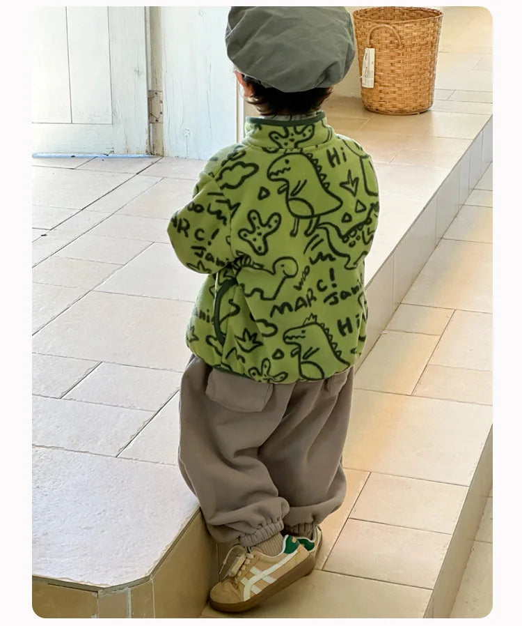 Girls Coats 1 to 8 Years Winter Children Clothes Double-Faced Heart Print Jackets Boys Plush Fleece Warm Outerwear Baby Clothing