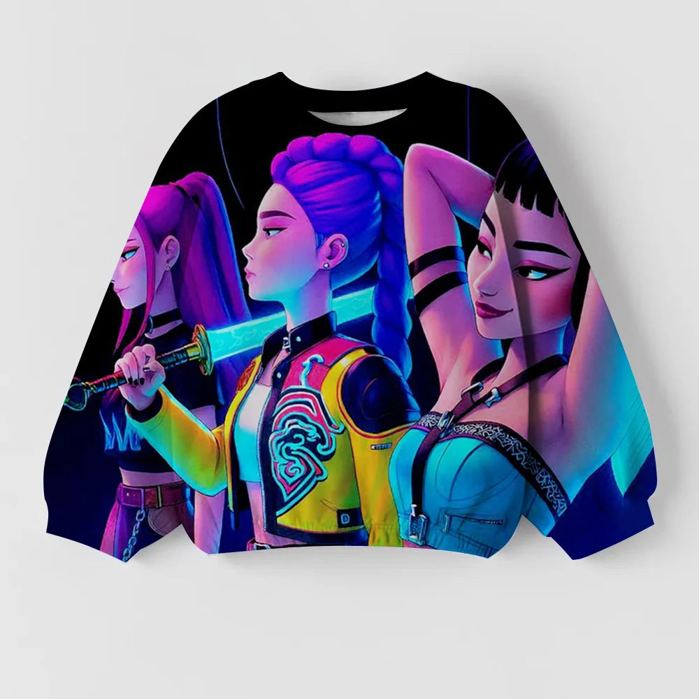 Girls' Fashion Clothing Round Neck Top Spring and Autumn Long Sleeve Children's Casual Kpop Witch Hunting Group New Cute Printed