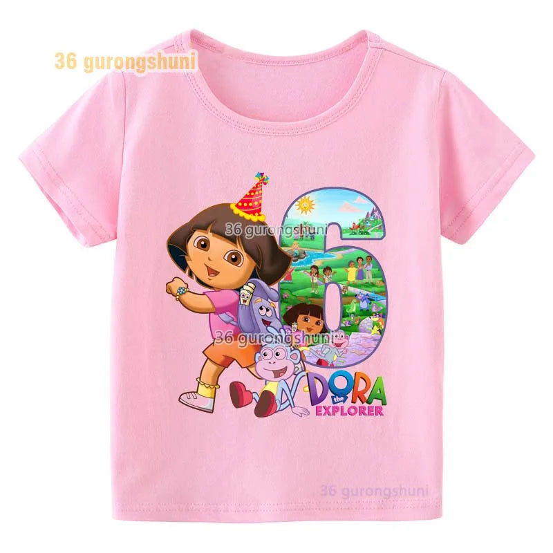 Girl clothing T Shirt Girls Short Sleeve Dora Summer Tops Kids Clothes children T Shirts 2 3 4 5 6 birthday party baby T-shirts