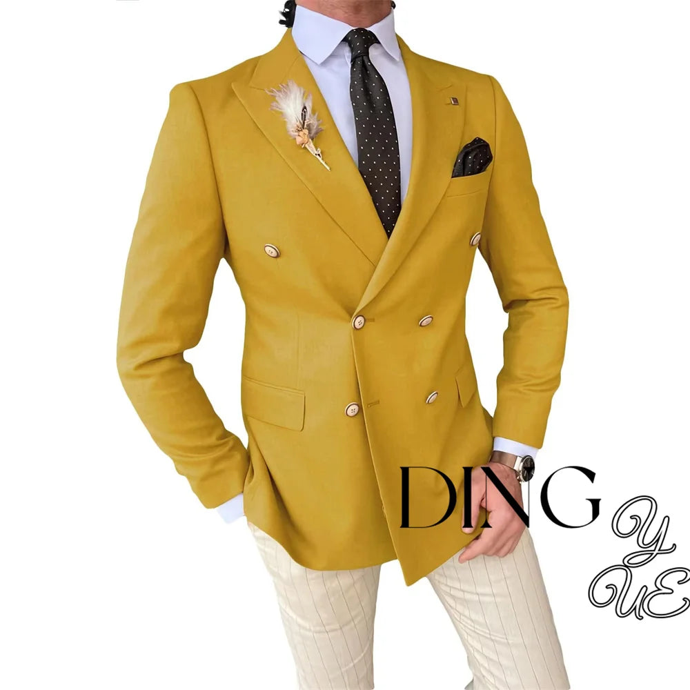 Mens Double Breasted Blazer Casual Jacket for Men Slim Fit Sports Coat for Men Business Wedding Dinner Suit Jacket