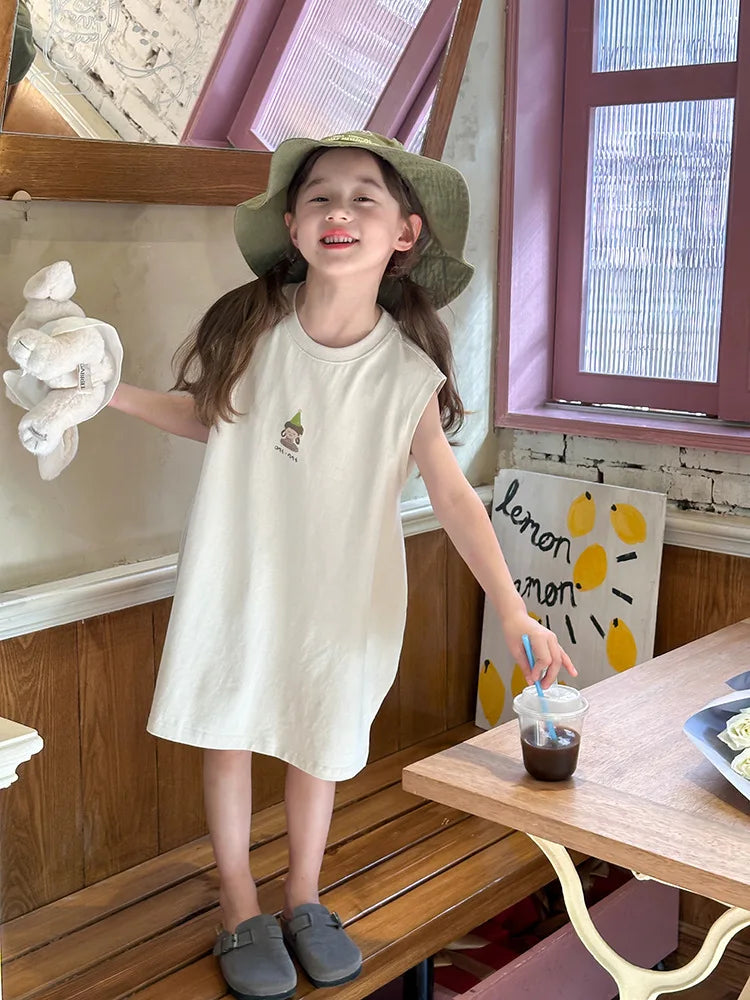 Girls Vest Skirt Children's Summer Loose Casual Dress Baby Cotton Sleeveless Dress 1-12T