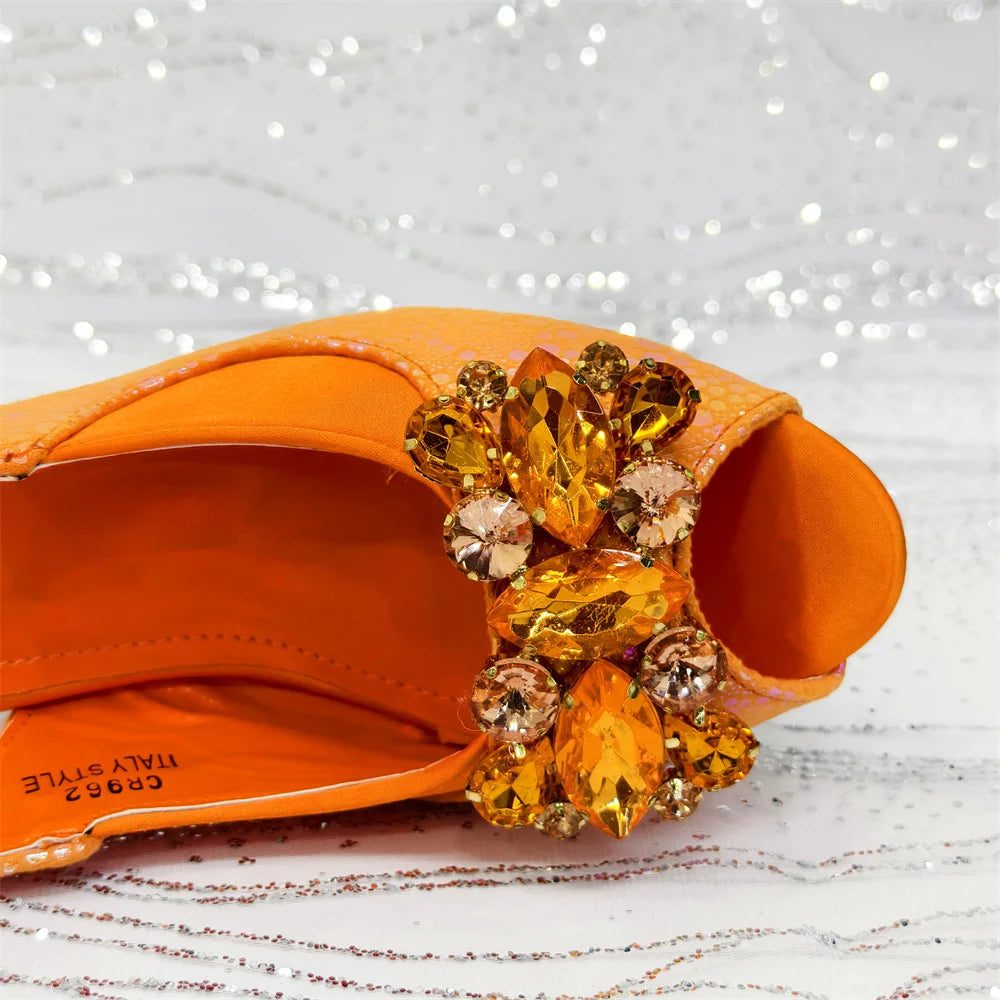 2025 New Rhinestone Design African Shoes & Bag Set in Green – Open Toe Comfortable Women's Heels - Hot Sale on Instagram