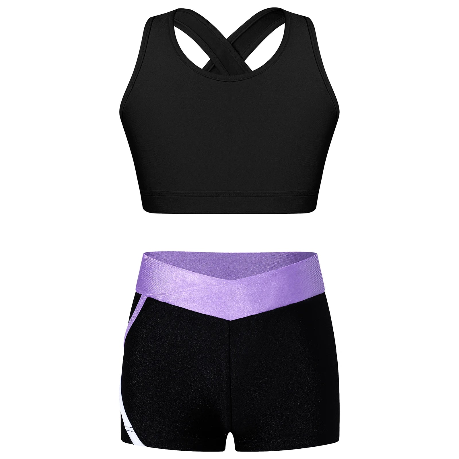 Kids Girls Dance Gymnastics Sports Outfits Sleeveless Crop Top with Shorts Tracksuit Set 2 PCS Yoga Workout Summer Girl Clothing