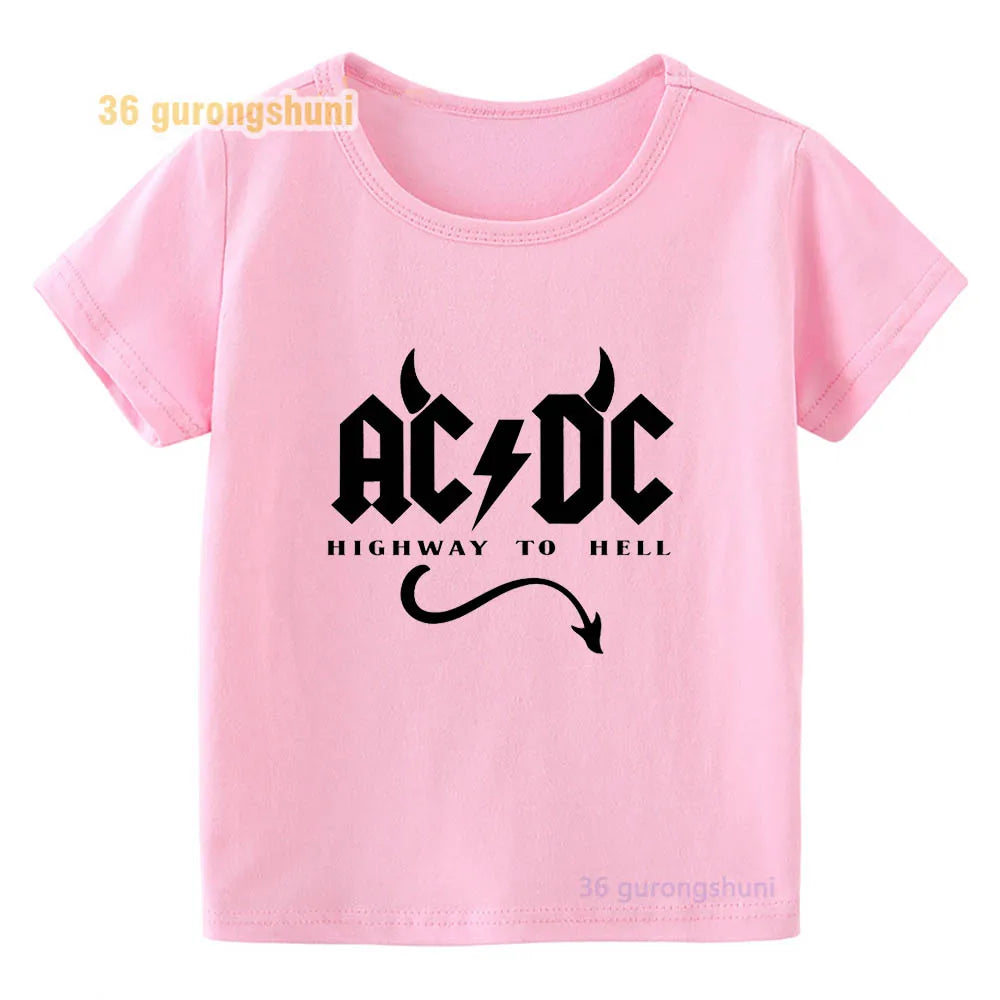 T Shirt For Girls pink Clothes kids Tshirt Girl clothing ACDC print Graphic summer tops Tee Kawaii T-shirt summer Short Sleeve