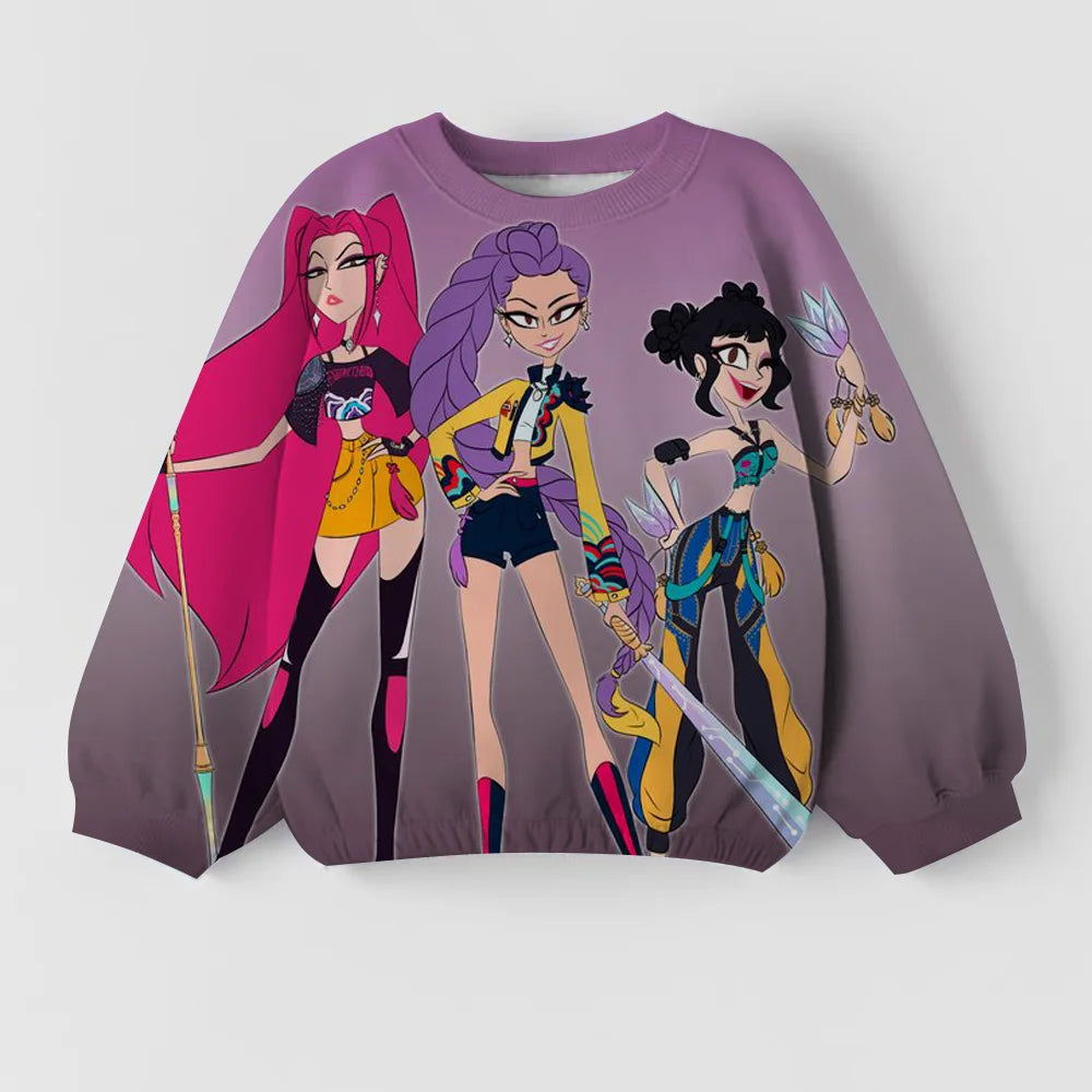 Girls' Fashion Clothing Round Neck Top Spring and Autumn Long Sleeve Children's Casual Kpop Witch Hunting Group New Cute Printed