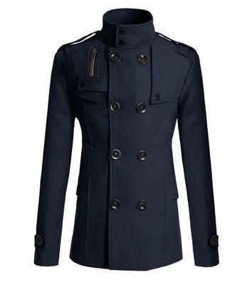 New Mens Woolen Coat Slim-fitting Medium and Long Woolen Trench Coat Men