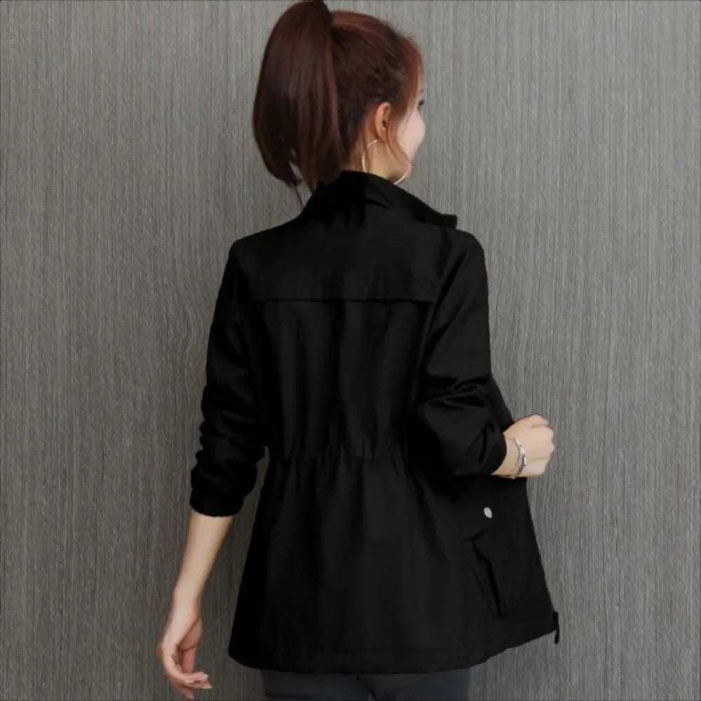 Jacket for Women Drawstring Coats Woman Zip-up Solid Color Great Vintage Casual High Quality New Products Sale Fashion 2025