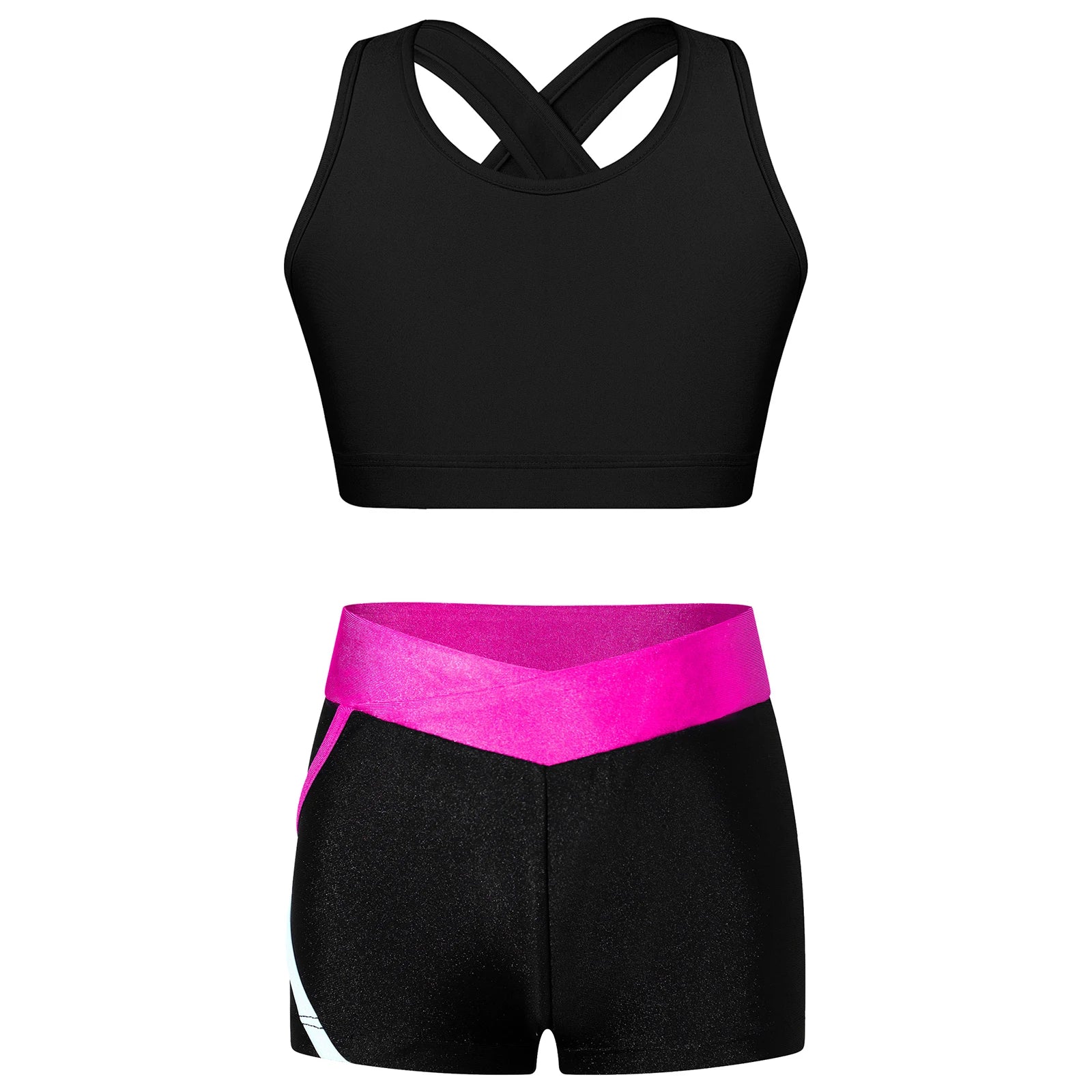 Kids Girls Dance Gymnastics Sports Outfits Sleeveless Crop Top with Shorts Tracksuit Set 2 PCS Yoga Workout Summer Girl Clothing