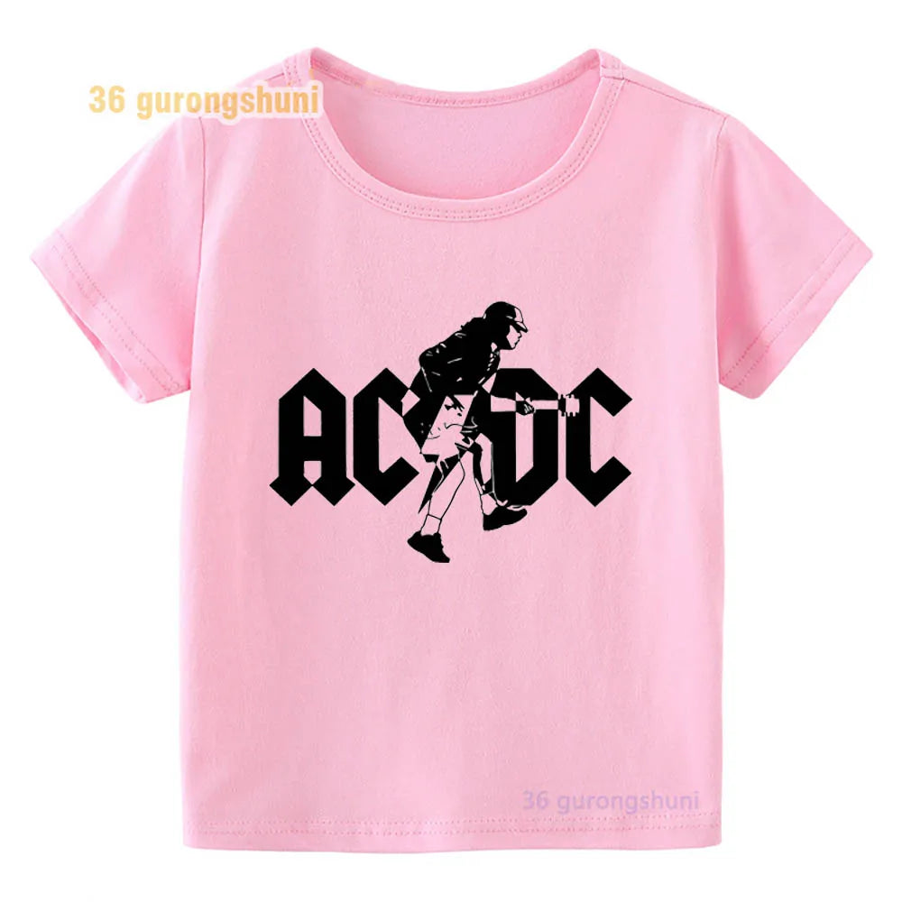 T Shirt For Girls pink Clothes kids Tshirt Girl clothing ACDC print Graphic summer tops Tee Kawaii T-shirt summer Short Sleeve