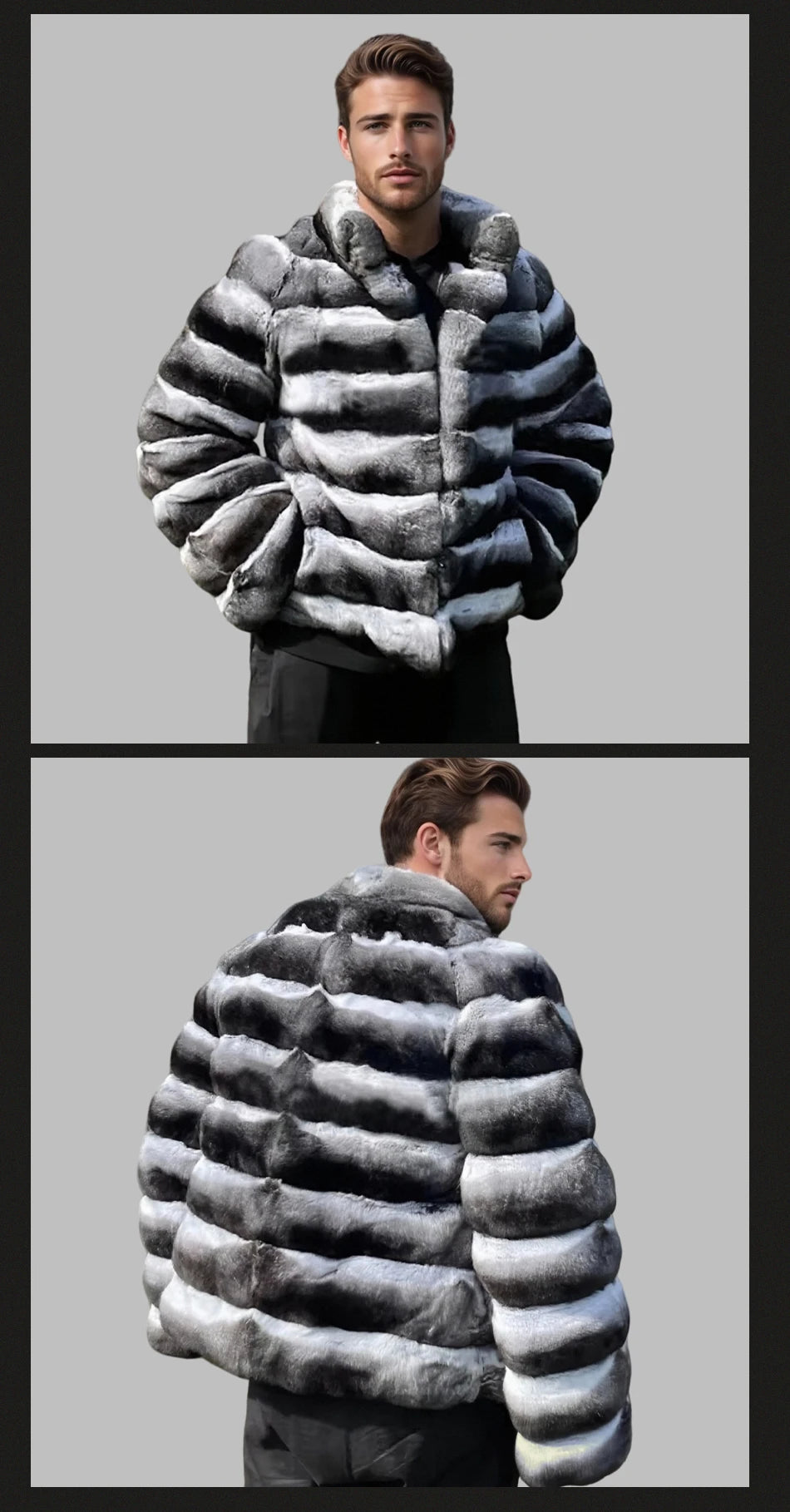 Mens Winter Rex Rabbit Fur Coats Real Fur Jackets Mens Luxury Coats Chinchilla Fashion Fur Jacket Men