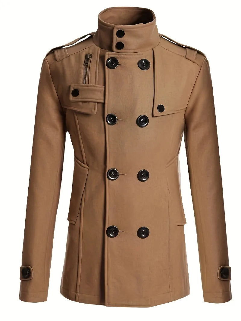 New Mens Woolen Coat Slim-fitting Medium and Long Woolen Trench Coat Men