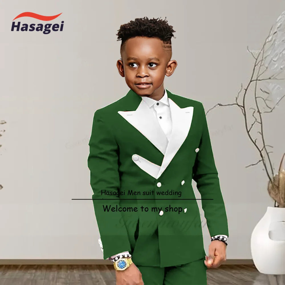 Boys Suits Fashion Luxury Red Suit Set White Pointed Collar Buckle With Double Row Front Slotted Business Casual