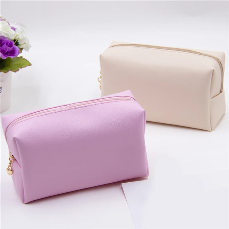 Women's Makeup Bag Large Capacity Leather PU Handheld Cosmetic Bags For Ladies Portable Waterproof Travel Wash Storage Bag