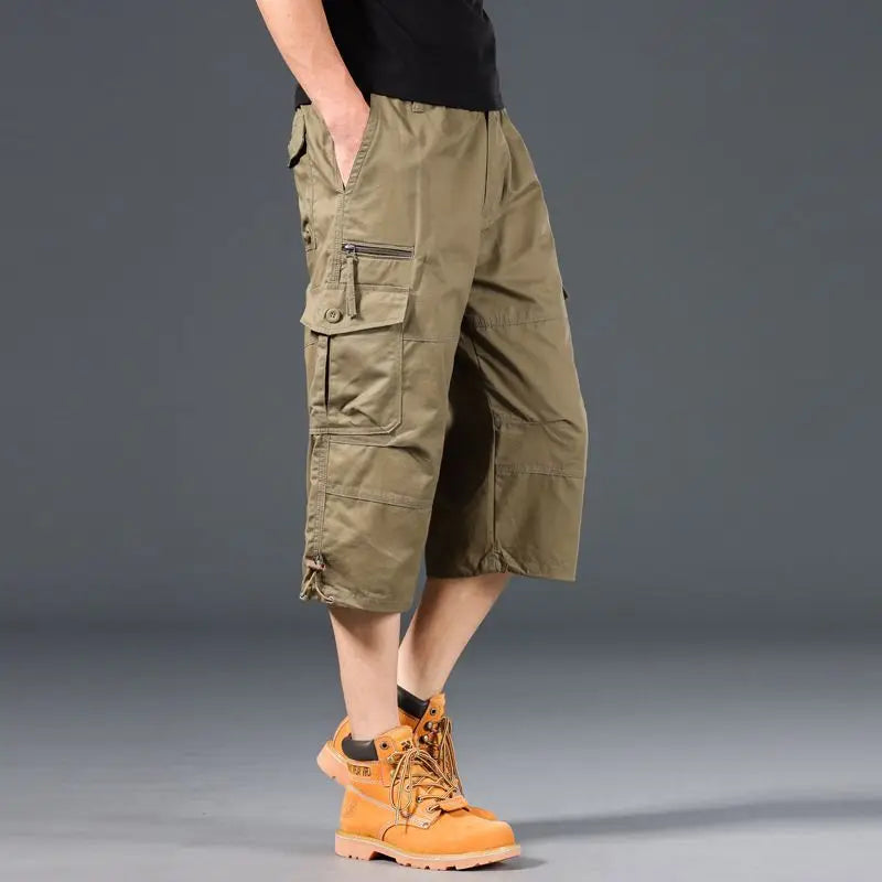Knee Length Cargo Shorts Men's Summer Casual Cotton Multi Pockets Breeches Cropped Short Trousers Camouflage Shorts