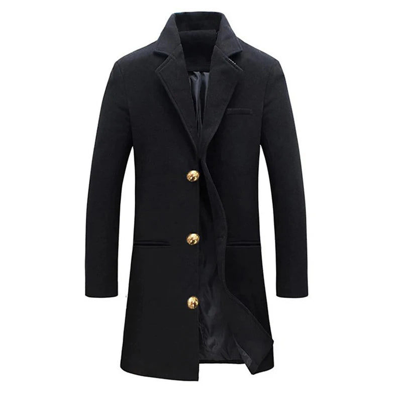 Stylish Solid Color Mens Trench Jacket Coat Autumn Winter Outdoor Casual Wool Blend Overcoats Men Vintage Single-breasted Coats