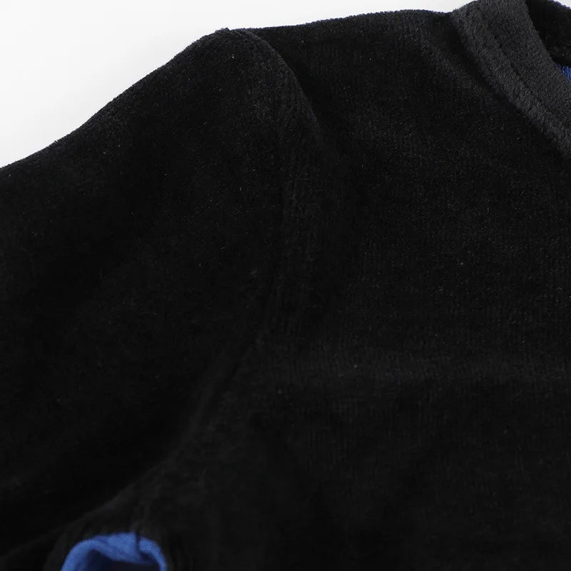 Boys pajama set blue black top and pants kids clothes for boy and girl clothing round neck winter season front velour back rib