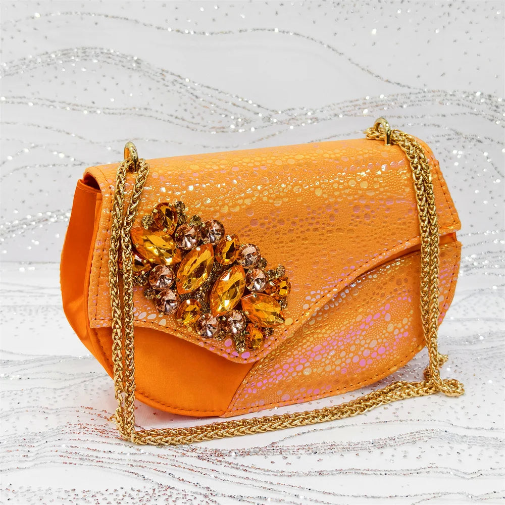 2025 New Rhinestone Design African Shoes & Bag Set in Green – Open Toe Comfortable Women's Heels - Hot Sale on Instagram