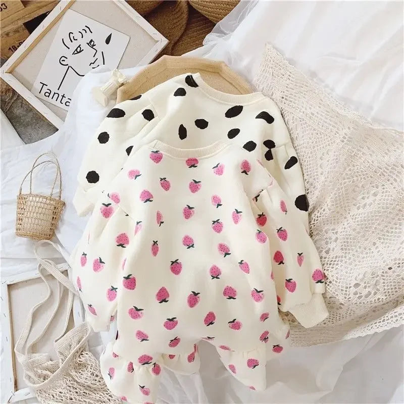 Girls Dress Autumn Spring New Girls' Splicing Pleated Dress Polka Dot Printed Baby Kids Casual Clothing