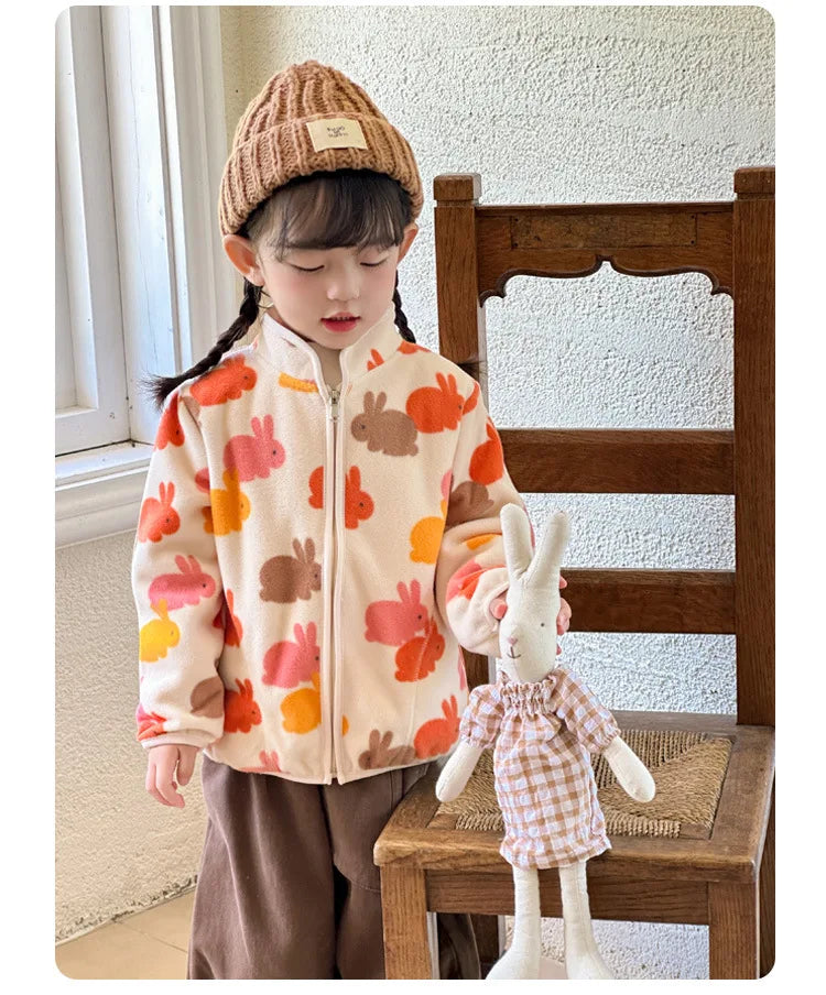 Girls Coats 1 to 8 Years Winter Children Clothes Double-Faced Heart Print Jackets Boys Plush Fleece Warm Outerwear Baby Clothing