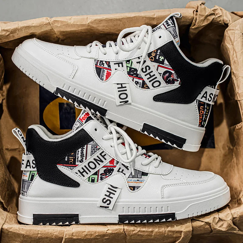 2025 New High-Top Sneakers for Men, Trendy Graffiti Color-Block Men's Shoes, Versatile Street Trend Casual Sports Shoes