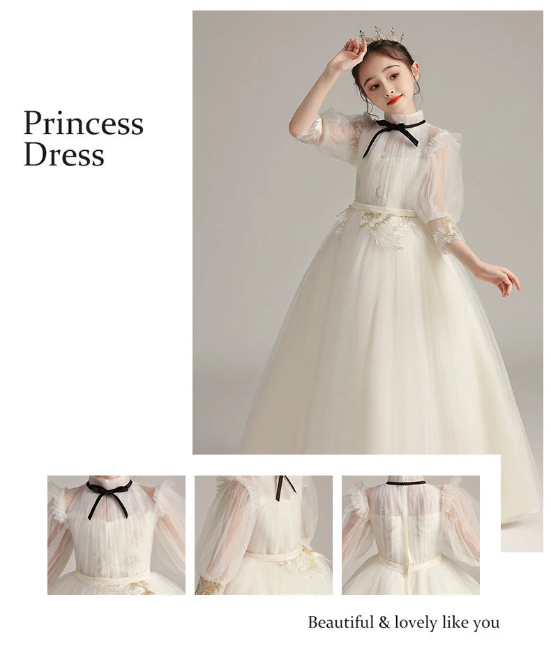 Children Clothing Green Dress for Girls 3 To 14 Year Elegant Formal Evening Dresses Long Luxury Cute Kid Wedding Party Ball Gown