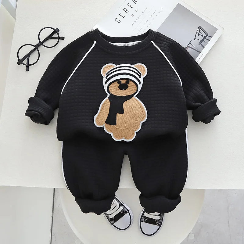 Boys Clothing Sets Children Fashion Cartoon Bear Baby T-shirt Vest Coat And Pants Suit 2pcs Outfits Kids Sport Suit1-4 years