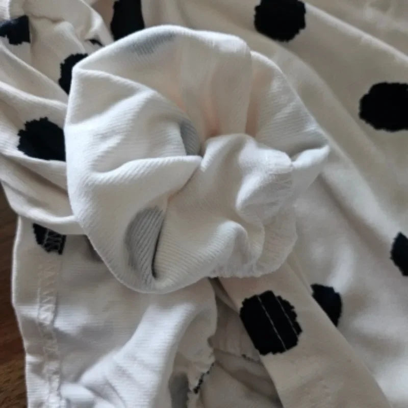 Girls Dress Autumn Spring New Girls' Splicing Pleated Dress Polka Dot Printed Baby Kids Casual Clothing