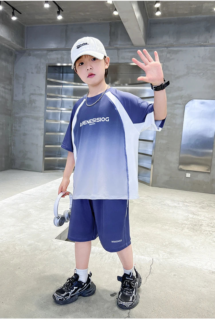 Boys 2PC/Sets For Age 5-14 Years Old Teen Child Clothing Suit New Kids Summer Short Sleeve T-Shirt + Shorts Casual Boys Outfits