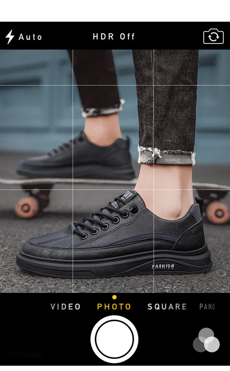 Mens Shoes Man Spring and Autumn Sneakers Male New 2025 Leather Casual Shoes for Men Water Proof Anti-slip Black Sneaker Men's