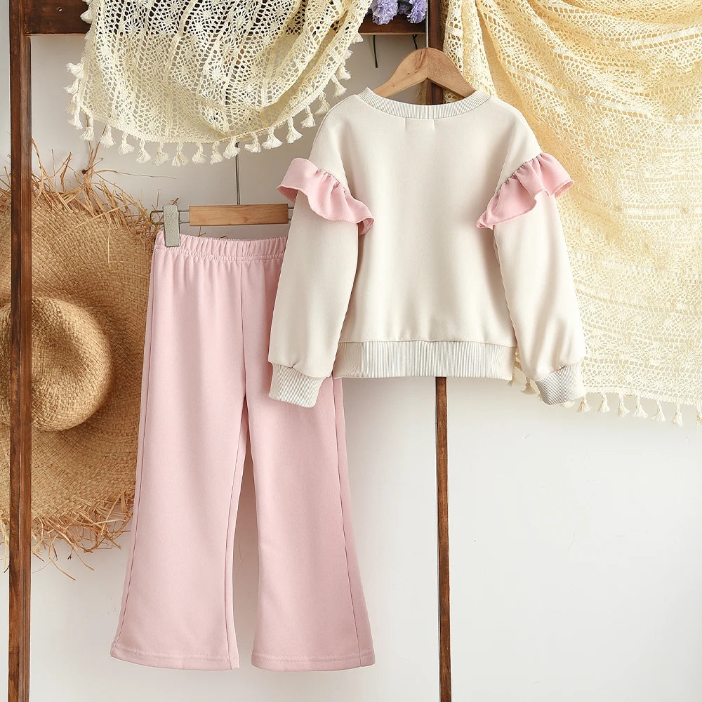 Girls Clothes 2025 Autumn New Color Blocked Casual Sportswear Long Sleeved Letter Printed Top+Pants Children's Fashion Clothing