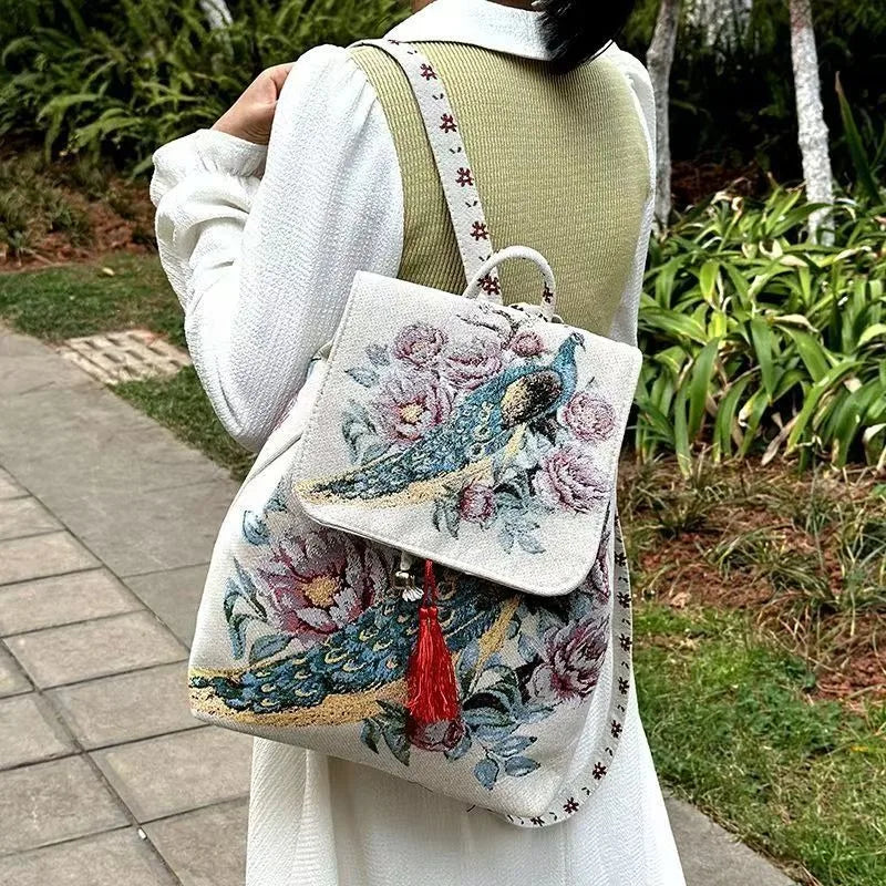 Backpacks Bags for Women Embroidery Ethnic Style Streetwear Fashion Casual Vintage Elegant Harajuku Travel Canvas Bag Sports