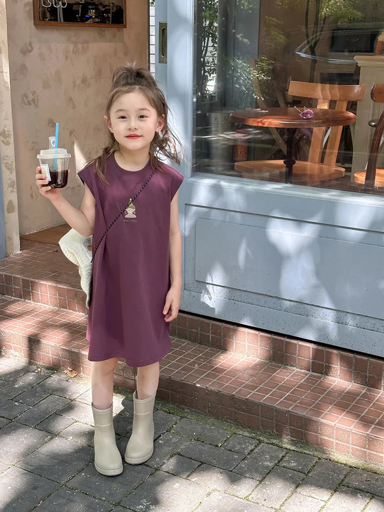 Girls Vest Skirt Children's Summer Loose Casual Dress Baby Cotton Sleeveless Dress 1-12T