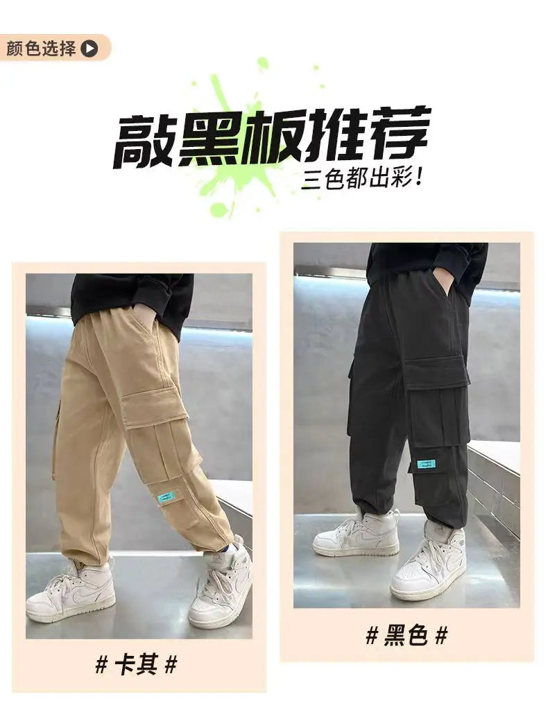 Boys Cargo Pants Spring Autumn Thick Boys Trousers Casual Kids Sport Pants Teenage Children Clothes For 5-12 Years Kids Clothing