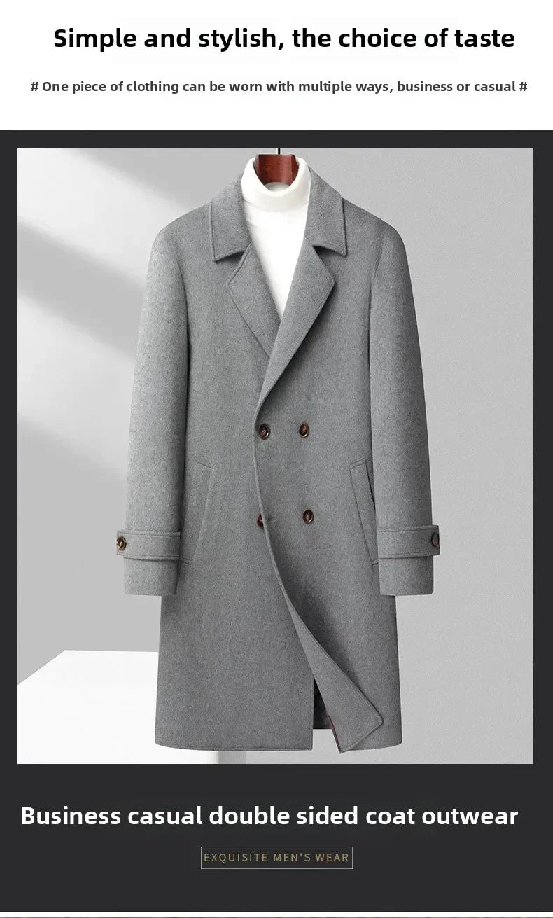 Top Quality Winter Wool Long Coats for Men Double-breasted Padded Cotton Woolen Long Coat Warm Business Mens Windbreaker Jacket