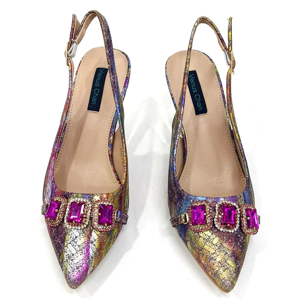 2024 Rhinestone Pointed-Toe High Heels Shoes and Bags Set for Women Wedding and Party Elegant Luxury Fashion in Wine Color