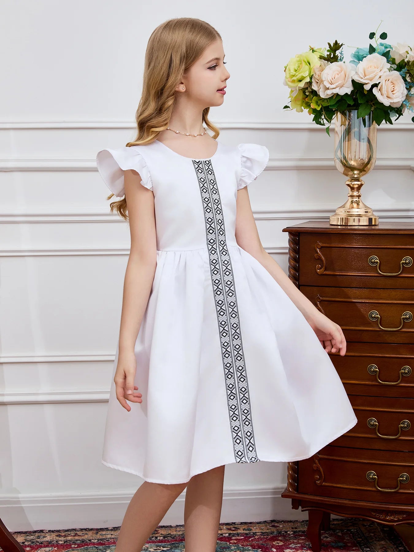 Girls White Dress 2025 Fashion Teenage Summer Short Sleeve Clothing for 2-13Y Girl casual Princess Dresses Elegant party Eid