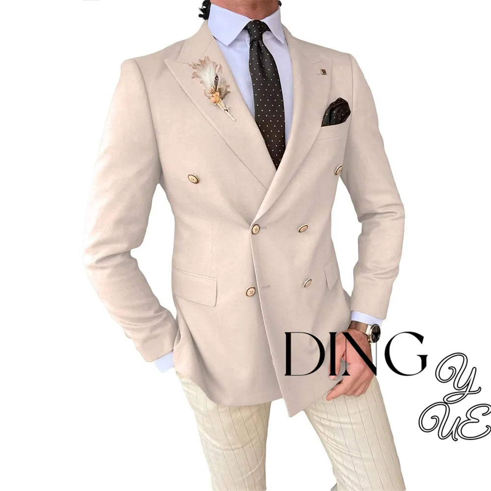 Mens Double Breasted Blazer Casual Jacket for Men Slim Fit Sports Coat for Men Business Wedding Dinner Suit Jacket
